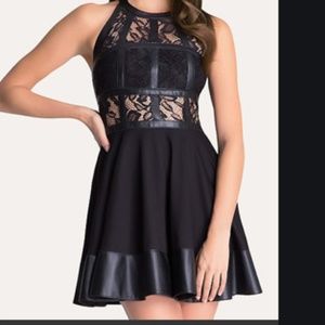 BEBE Black Leather and Lace Dress